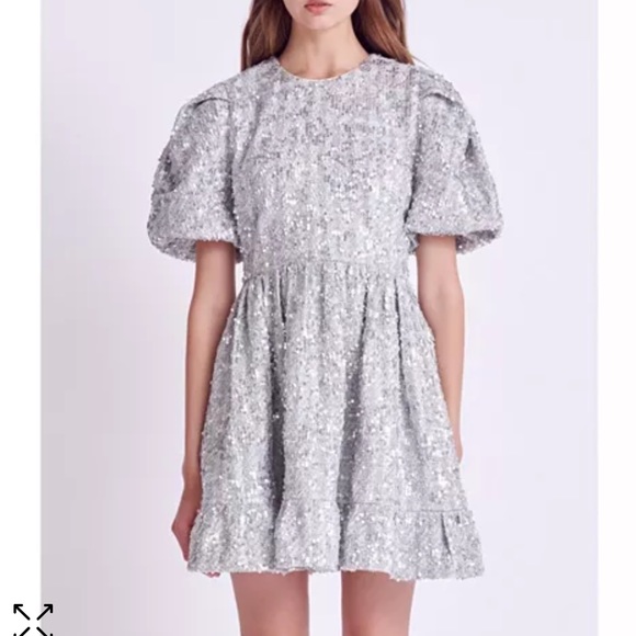 English Factory Dresses & Skirts - English Factory Silver Sequin Tweed Tiered Mini Dress SZ S NWT